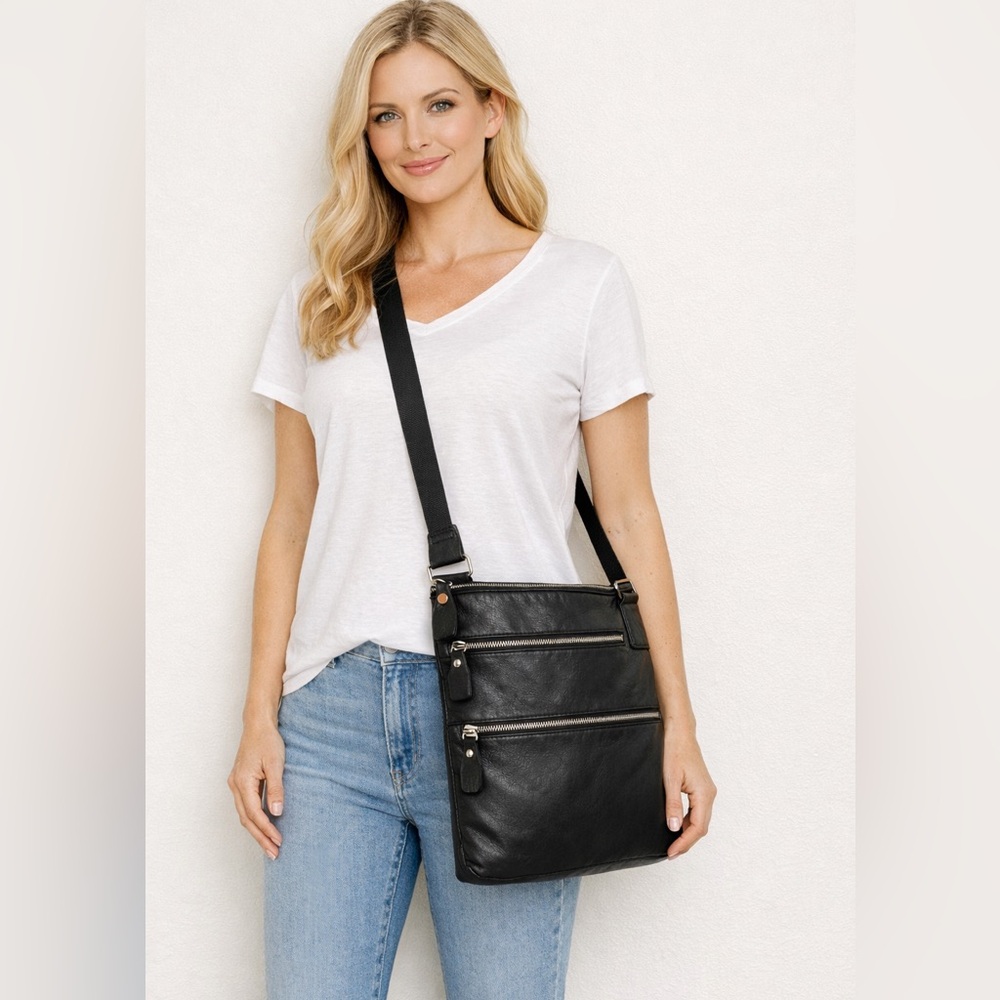 Margot Leather Black Crossbody Bag with Adjustable Strap